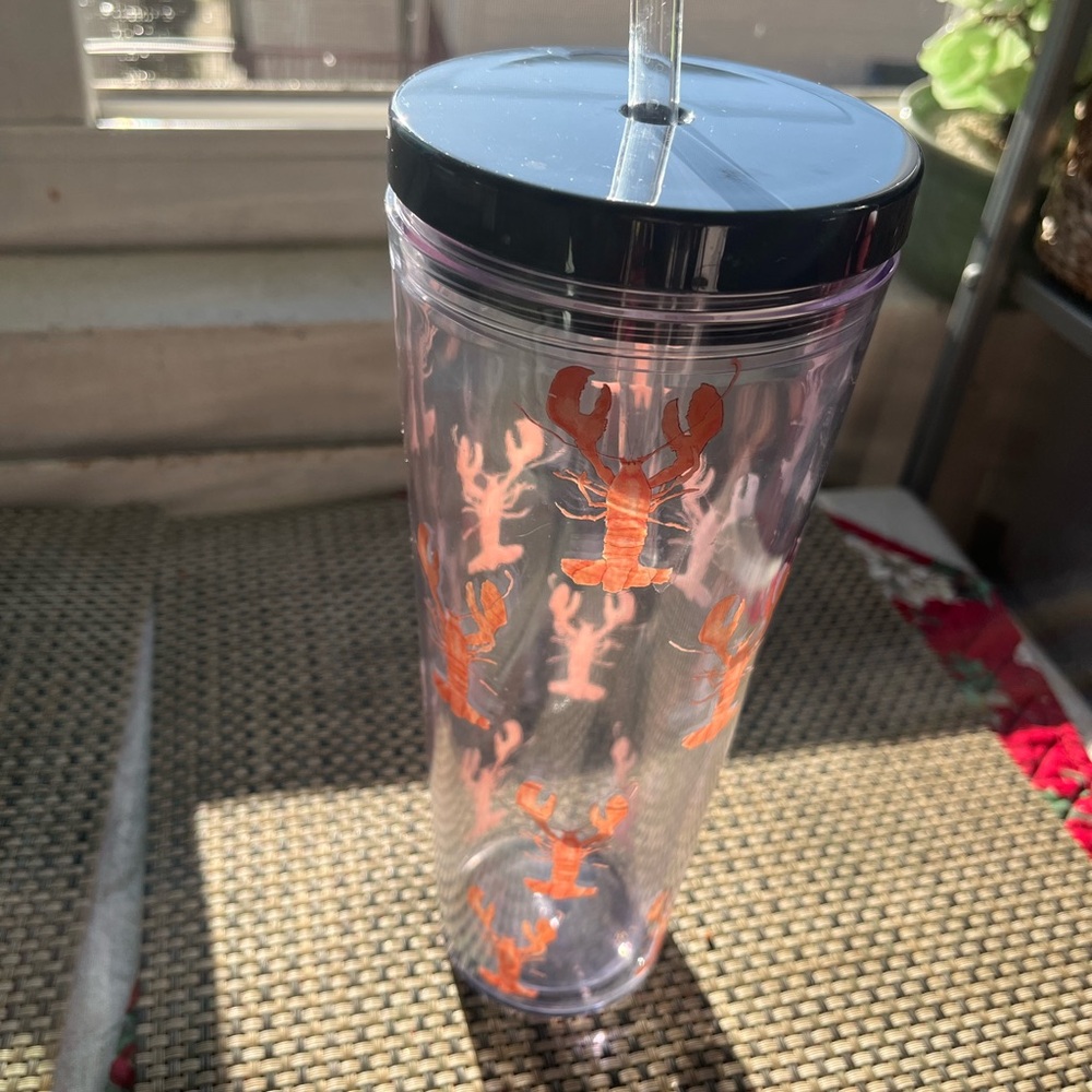 Sara Fitz preowned Lobster Patterned Clear Tumbler with spill-proof Straw
